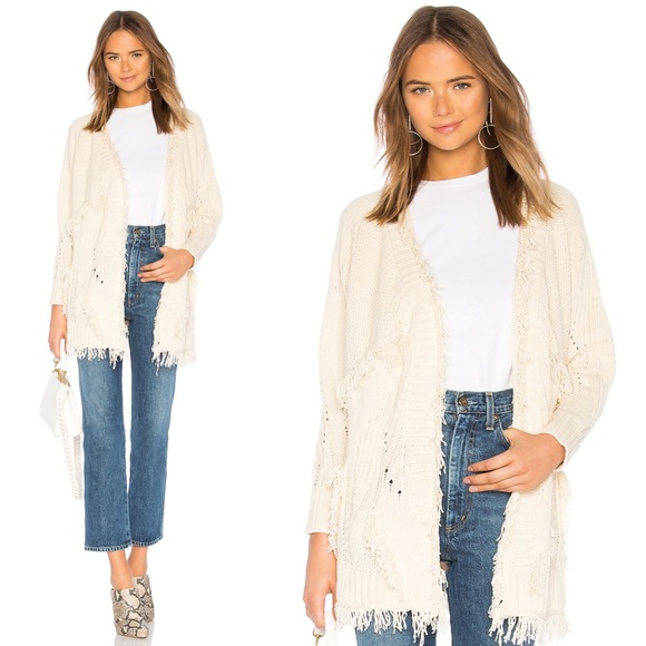 Tularosa Sweaters - Tularosa Cardigan With Fringe Detailing Boho Cream